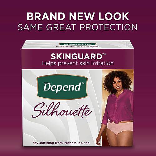 Depend Silhouette Adult Incontinence Underwear for Women, Maximum Absorbency, Large, Pink/Black/Berry, 12 Count