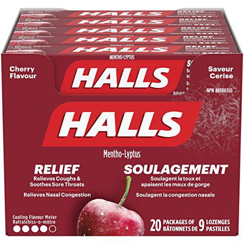 Halls Cherry Cough Drops 9 count, 20 Packs