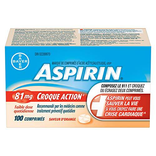 ASPIRIN 81mg, Daily Low Dose Quick Chews, Orange Flavour, 100 Tablets