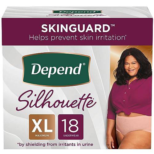 Depend Silhouette Adult Incontinence Underwear for Women, Maximum Absorbency, XL, Pink, 18 Count