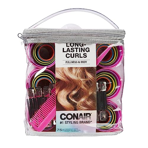 Conair Magnetic Rollers, Rollers: pink, purple, blue, orange, yellow, green; Comb: pink; Clips: silver, 75 Piece set