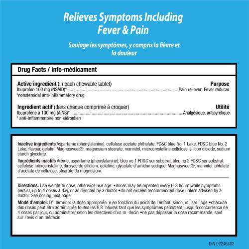 Junior Strength Advil (20 Count, Fruit Flavour) Fever from Colds or Flu, Ibuprofen Tablets