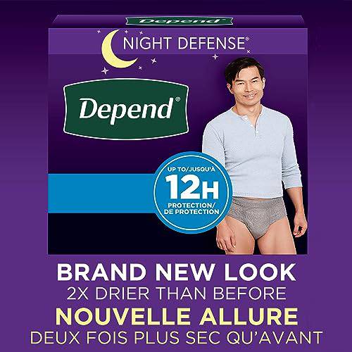 Depend Night Defense Adult Incontinence Underwear for Men, Disposable, Overnight, Small/Medium, Grey, 16 Count