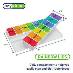 EZY DOSE Weekly (14-Day) Pill Organizer, Vitamin and Medicine Box, X-Large Detachable Compartments, Rainbow Colors