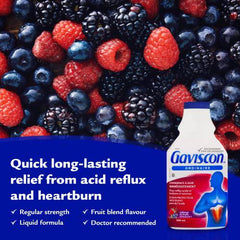 Gaviscon Liquid Regular Strength Antacid - 600 ml - Antacid Liquid for Day and Night Heartburn Relief, Acid Reflux and GERD Relief, Fruit Blend - Free of Aluminum, Lactose and Gluten