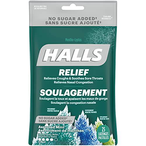 HALLS Mentho-Lyptus No Sugar Added Assorted Mint Bag 25 Lozenges