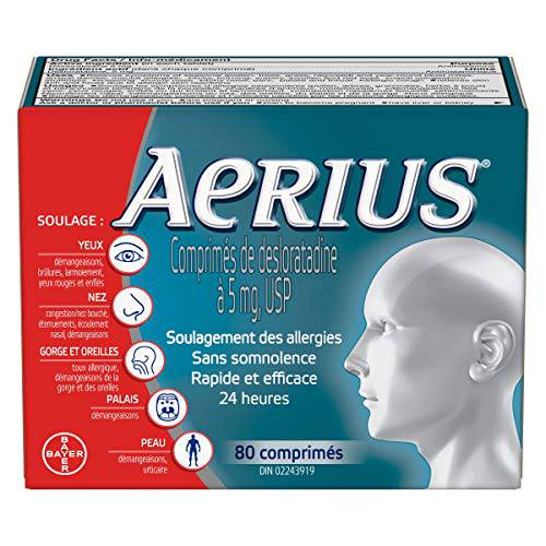 Aerius Allergy Medicine, Fast Relief, 24-Hour, Non-Drowsy, 15 Symptoms, 80 Tablets