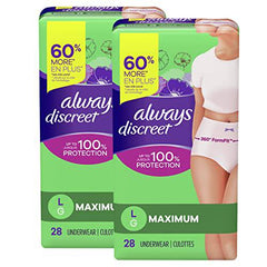 Always Discreet, Incontinence & Postpartum Underwear For Women, Maximum Protection, Large, 28 Count