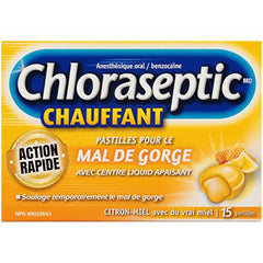 Chloraseptic Fast Acting Sore Throat Lozenges with Soothing Liquid Centre, Provides Warming Relief, Honey Lemon Flavour, 15 Lozenges