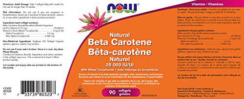 Now Beta Carotene 25,000 IU Natural D.Salina 90gel