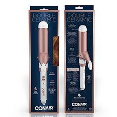 Conair Double Ceramic 1 1/2-Inch Curling Iron, 1 ½ inch barrel produces soft waves – for use on medium and long hair, White/Rose Gold