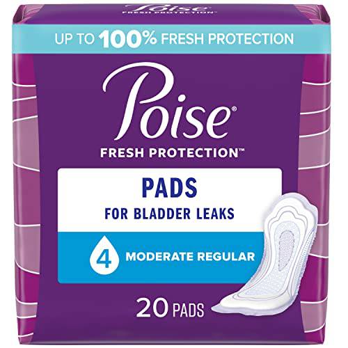 Poise Incontinence Pads & Postpartum Incontinence Pads, 4 Drop Moderate Absorbency, Regular Length, 20 Count