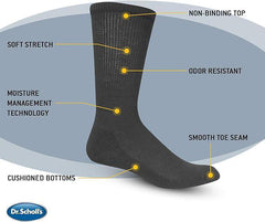 Dr. Scholl's Men's Diabetes & Circulator Socks - 4 & 6 Pair Packs - Non-binding Comfort and Moisture Management, Black, 7-12