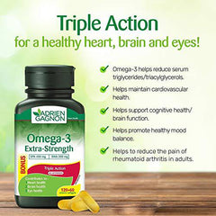 Adrien Gagnon - Omega 3 Extra-Strength (400 mg EPA + 200 mg DHA), 1000 mg, Cognitive, Cardiovascular and Joint Support. 180 (120+60 Bonus) Softgels