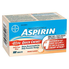 ASPIRIN 81mg, Daily Low Dose Quick Chews, Orange Flavour, 100 Tablets