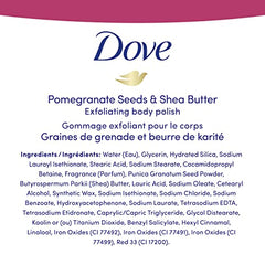 Dove Exfoliating Body Polish Scrub For Silky, Soft Skin Pomegranate and Shea Butter Body Scrub Exfoliates and Provides Lasting Nourishment 10.5 oz