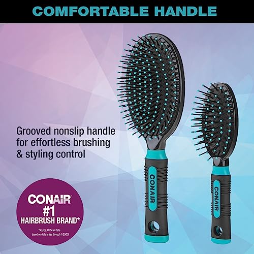 Conair Salon Results Hairbrush, 1 Travel Hairbrush and 1 Full-Sized Brush Included, Hairbrushes for Women and Men, Color May Vary, 2 Pack