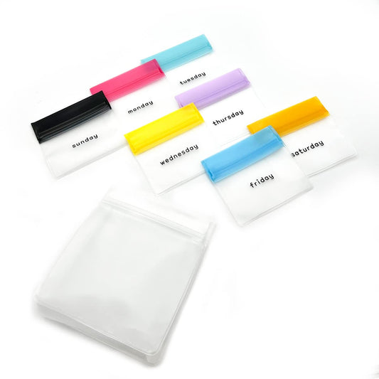 EZY DOSE Reusable 7-Day Pill Pouch Set, Durable Multi-Purpose Travel-Sized Containers, Includes Days of the Week Labels with Color for Easy Identification, Large Storage, Clear, BPA Free, TSA Approved