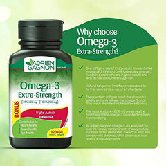 Adrien Gagnon - Omega 3 Extra-Strength (400 mg EPA + 200 mg DHA), 1000 mg, Cognitive, Cardiovascular and Joint Support. 180 (120+60 Bonus) Softgels