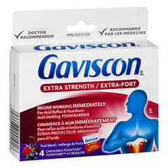 Gaviscon Extra Strength Tablets - 4 Count - Portable Chewable Foaming Antacid Tablets for Day & Night Heartburn Relief, Acid Reflux and GERD Relief, Fruit Blend - Free of Aluminum, Lactose and Gluten