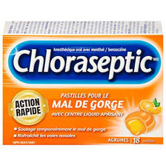 Chloraseptic Fast Acting Sore Throat Lozenges with Soothing Liquid Centre, Citrus Flavour, 18 Lozenges