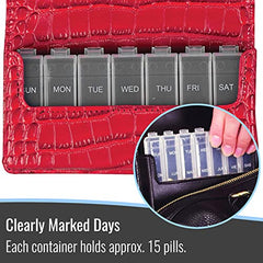 HealthSmart 640-8224-0004 Travel Pill Case 7 Day Pill Planner Organizer, Red Crocodile