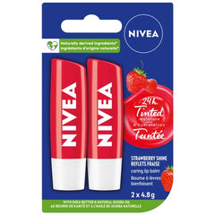 NIVEA Strawberry Shine Lip Balm (2x4.8g) | Shimmery Red Tinted Lip Care, 24H Hydration