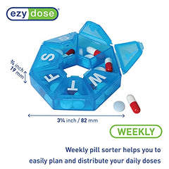 EZY DOSE Weekly Pill Organizer and Planner │Travel Pill Planner │ 7-Sided, Blue/Green