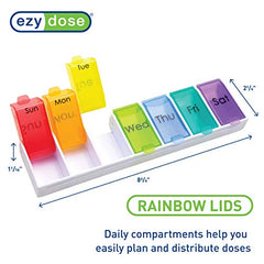 Ezy Dose Weekly (7-Day) Pill Organizer, Vitamin and Medicine Box, Detachable Compartments, Rainbow Colors