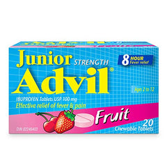 Junior Strength Advil (20 Count, Fruit Flavour) Ibuprofen Chewable Tablets fever reducer/pain reliever