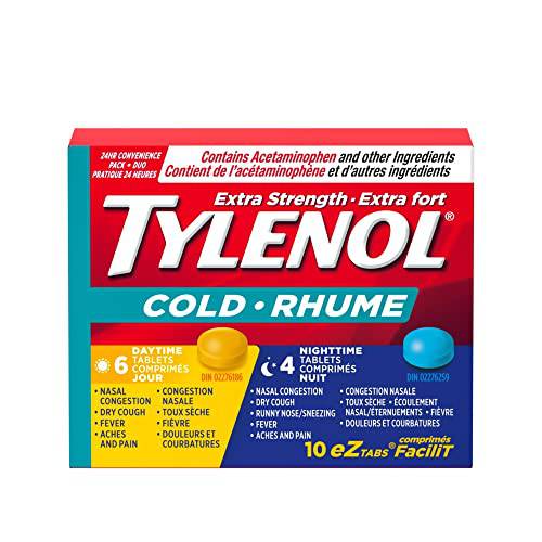 TYLENOL Extra Strength Cold eZ Tabs, Relieves Cold symptoms, Daytime and Nighttime, Convenience Pack, 10ct