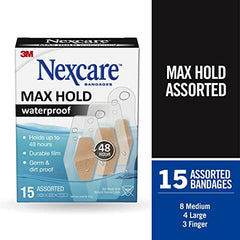 Nexcare Max Hold waterproof bandages, Assorted, 15count