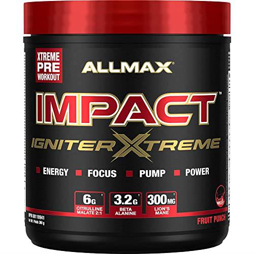 ALLMAX Nutrition - Impact Igniter Xtreme Pre Workout Powder - with Citrulline Malate, Beta - Alanine, Caffeine, Taurine, and Betaine anhydrous - Fruit Punch - 360g