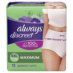 Always Discreet, Incontinence & Postpartum Underwear For Women, Maximum Protection, XX-Large, 13 Count