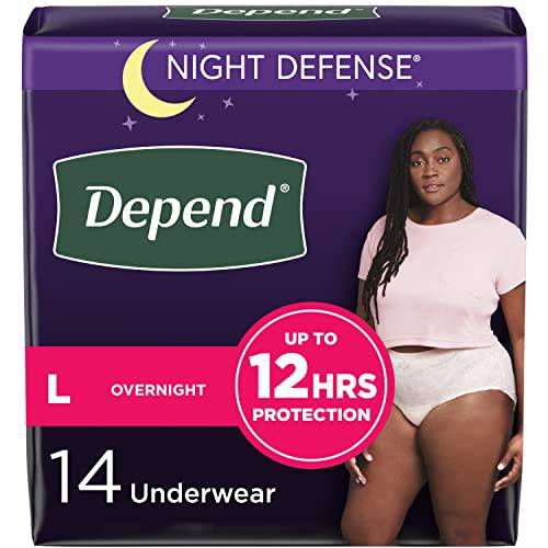 Depend Night Defense Adult Incontinence Underwear for Women, Overnight, Large, Blush, 14 Count