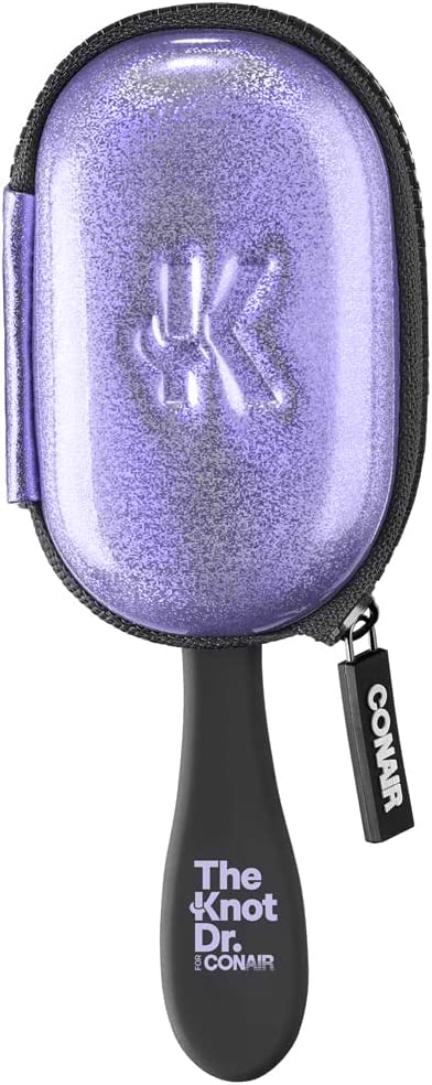 Conair The Knot Dr. Pro Mini Detangling Brush With Flexalite Bristles And Metallic Case For Women, Men All Hair Types-Lengths Wet To Dry (64434C), Purple