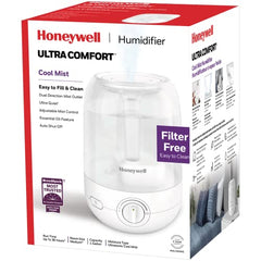 Honeywell HUL545WC Ultra Comfort™ Ultrasonic Cool Mist Humidifier, White, with Essential Oil Tray, Auto Shut-off, Ultra Quiet Operation, Dual Direction Mist Outlet, Cool Visible Mist