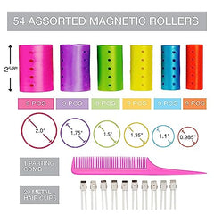 Conair Magnetic Rollers, Rollers: pink, purple, blue, orange, yellow, green; Comb: pink; Clips: silver, 75 Piece set