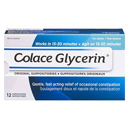 Colace Glycerin Suppositories - Adult | Gentle Fast Acting Relief of Occasional Constipation | 12 Count