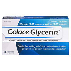 Colace Glycerin Suppositories - Adult | Gentle Fast Acting Relief of Occasional Constipation | 12 Count