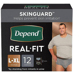 Depend Real Fit Adult Incontinence Underwear for Men, Maximum Absorbency, Large/Extra-Large, Black & Grey, 12 Count