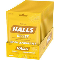 HALLS Mentho-Lyptus Honey Lemon 14 Count Bag, Pack of 12