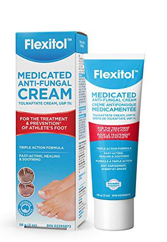 Flexitol Medicated Anti-Fungal Cream | Triple Action Formula | Helps to Prevent Athlete’s Foot | Relieves Itchy & Cracked Skin | 56g