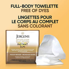 Jergens Natural Glow Instant Sun Self Tanning Towelettes, Medium Bronze Shade (6 Count)