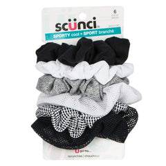 Scunci 6pc Assorted mesh scrunchies, Solid & Patterned