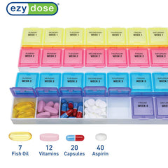 EZY DOSE EZY Dose monthly (28-Day) Pill Organizer, vitamin and Medicine Box, Large Compartments, Colored lids, 1 Count