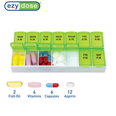 Ezy Dose Weekly (7-Day) AM/PM Pill Organizer, Vitamin and Medicine Box, Medium Compartments, 2 Times a Day, Green