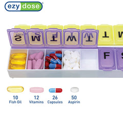 EZY DOSE Weekly (14-Day) Pill Organizer, Vitamin and Medicine Box, Large Snap Compartments, Color May Vary