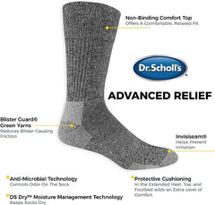 Dr. Scholl's Men's Advanced Relief Blisterguard Socks - 2 & 3 Pair Packs - Non-Binding Cushioned Moisture Management, Black, 13-15