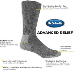 Dr. Scholl's Men's Advanced Relief Blisterguard Socks - 2 & 3 Pair Packs - Non-Binding Cushioned Moisture Management, White, 13-15